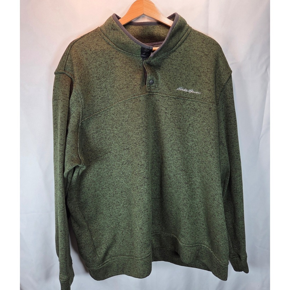 Eddie Bauer Mens Radiator Green Fleece Snap Mock Neck Pullover 2X Outdoor